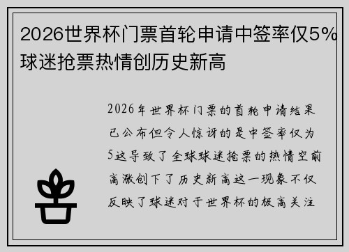 2026世界杯门票首轮申请中签率仅5%球迷抢票热情创历史新高